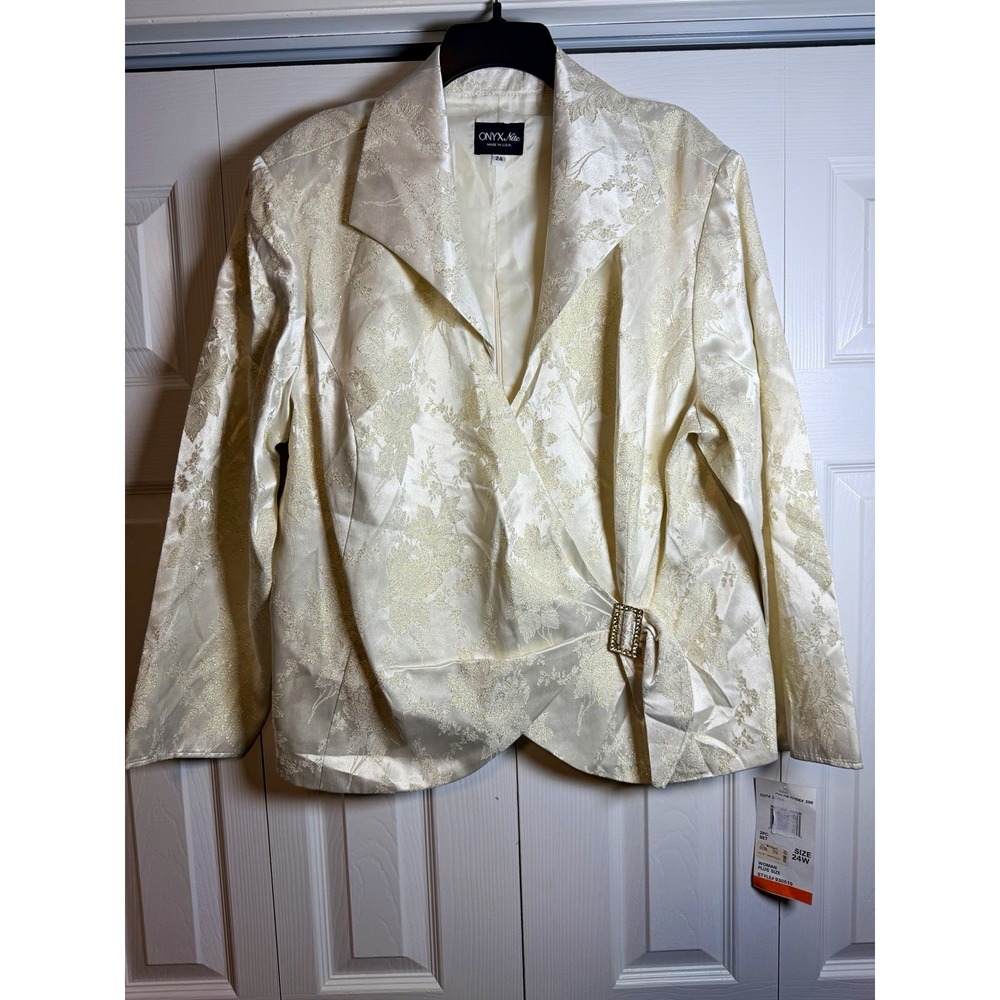 NWT Vintage Onyx Nite Ivory Gold Brocade Formal Jacket Blazer Women’s 24W USA
